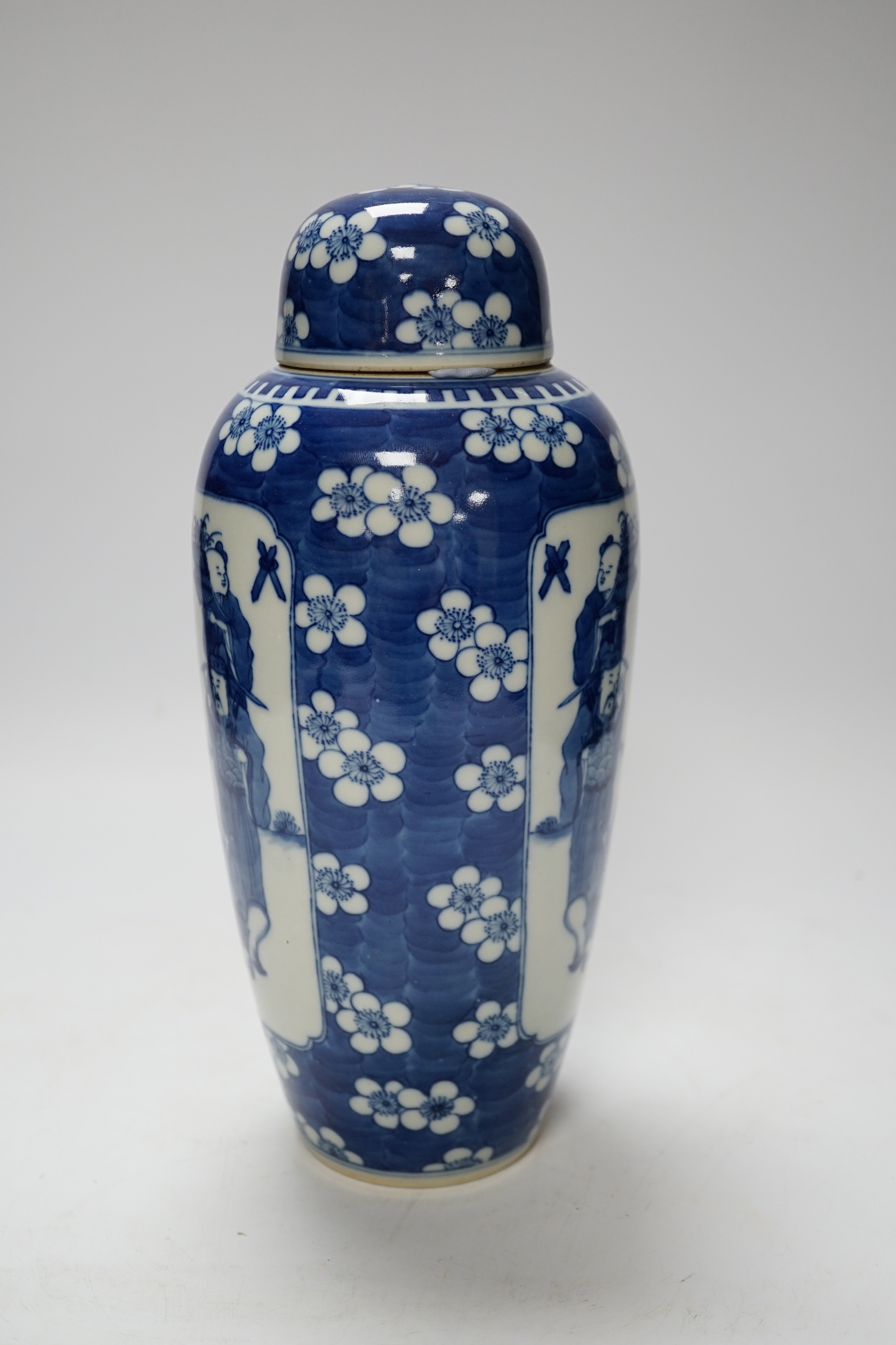 A Chinese blue and white ‘eight immortals’ jar and cover, circa 1900, 28cm